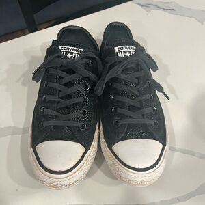 Converse Allstar Black leather pebbled‎ low sneakers size 7